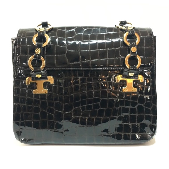 TORY BURCH RARE Black Croc Chain Shoulder Bag